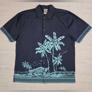 Disney Store Tiki Kingdom Mickey Minnie Hawaiian Shirt Mens M Vacation Tropical